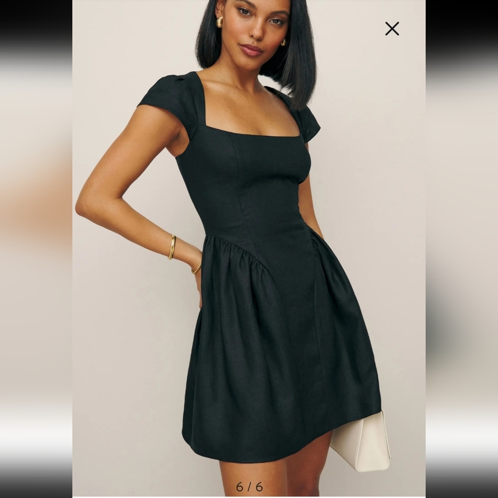 REFORMATION OAKLYN CAP SLEEVE LINEN MINIDRESS, SIZE:12